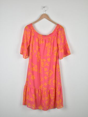 Comma Chiffon Kleid, Gr.40, rosa/orange