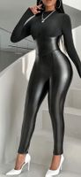 Eleganter Kontrastierter Kunstleder Skinny Jumpsuit