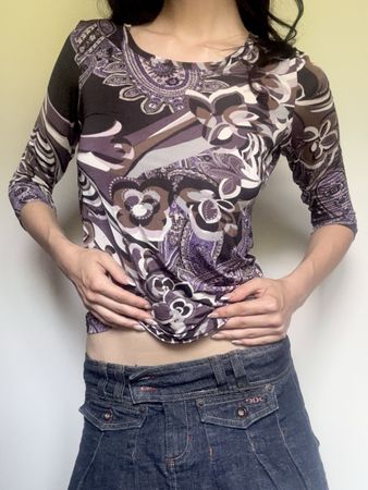 vintage pattern 3/4 mesh top