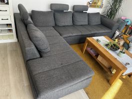 Ecksofa Stoff dunkelgrau mit Récamiere gebraucht