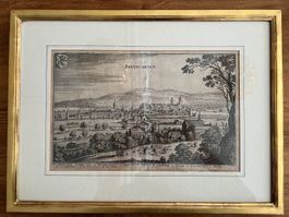 Merian Kupferstich Bremgarten in einem Goldrahmen
