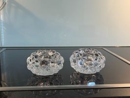 2 Windlichter Glas farblos massiv Himbeere Orrefors Schweden