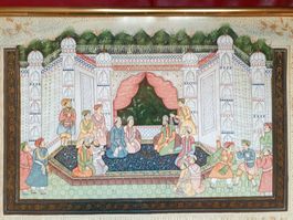 Asiatika Gemälde Vintage Mughal Kunst Indien auf Seide