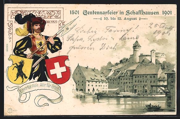 Ansichtskarten: Litho Schaffhausen, Centennarfeier 1901, – Gebraucht aus Berlin von bartko-reher