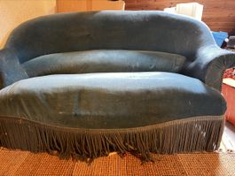 Sofa blau Samt napoleon III crapaud  Vintage