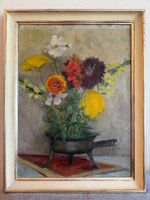 Florales Stillleben Gemälde signiert 52 Öl auf Leinwand