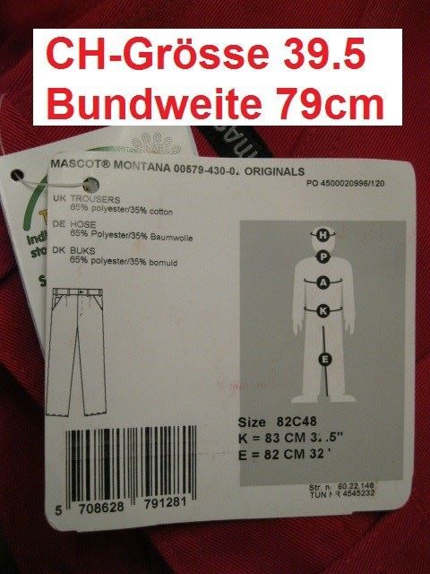 Pantaloni: Arbeitshose MASCOT Montana Gr. 39.5 rot, neu – Nuovo (secondo la descrizione) da Eschenbach SG venduto da brocarte 8