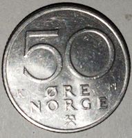 Münze 50 Ore Norwegen 1988