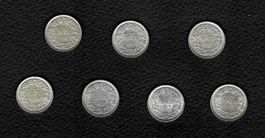 Silber 7x 1/2 Fr Münzen von 1963 bis 1967