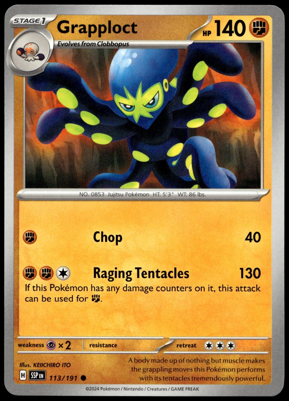 Pokémon Sammelbilder & Trading cards: Pokémon Grapploct 113/191   SV08 Surging Sparks – Gebraucht aus Le Mouret von PokemonCards_CH