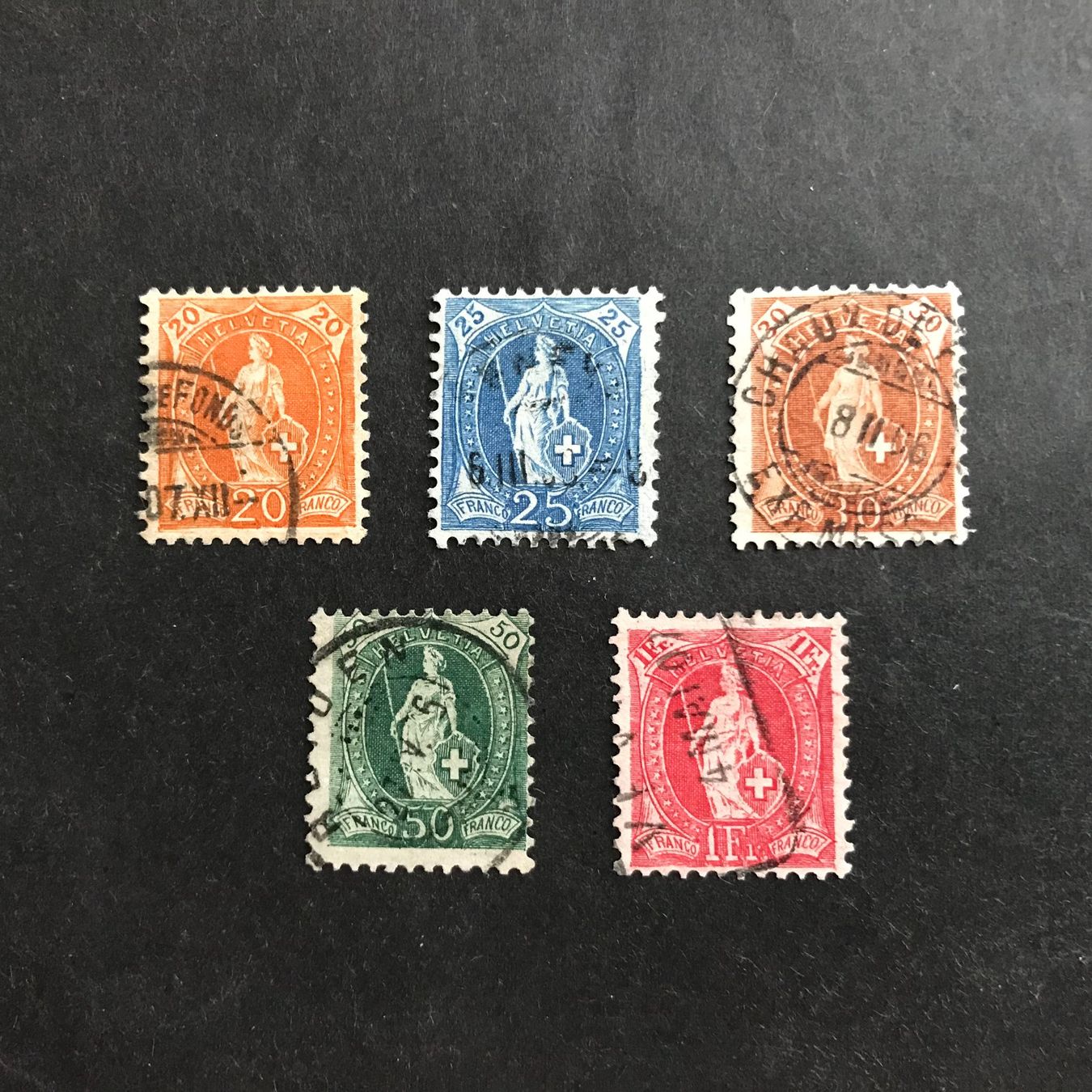 Alle Briefmarken: 86A - 88A, 90A, 91A, 1905/1906, entwertet – Gebraucht aus Uitikon Waldegg von Gooddeal05