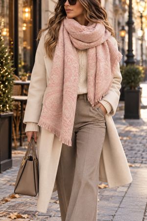 ÉCHARPE ROSE À MOTIFS CACHEMIRE