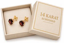 Ohrstecker mit echtem Granat 585 Gold 14 Karat 6 mm