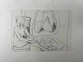 Interessante Sitzender Damen Akt Zeichnung