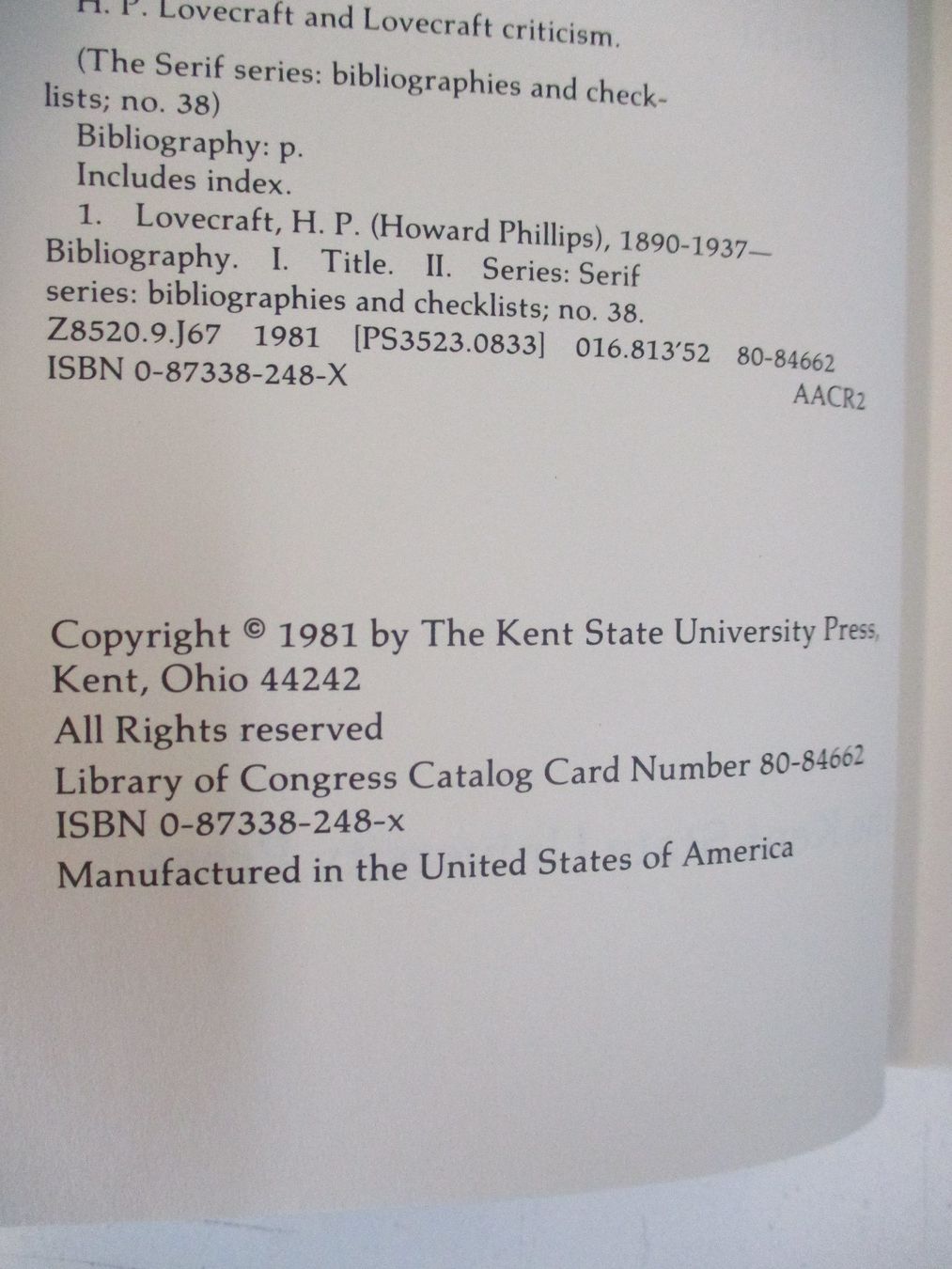 Libri: H.P. LOVECRAFT AN ANNOTATED BIBLIOGRAPHY JOSHI BUCH 1981 – Usato da Zürich venduto da edi_9xtw 3