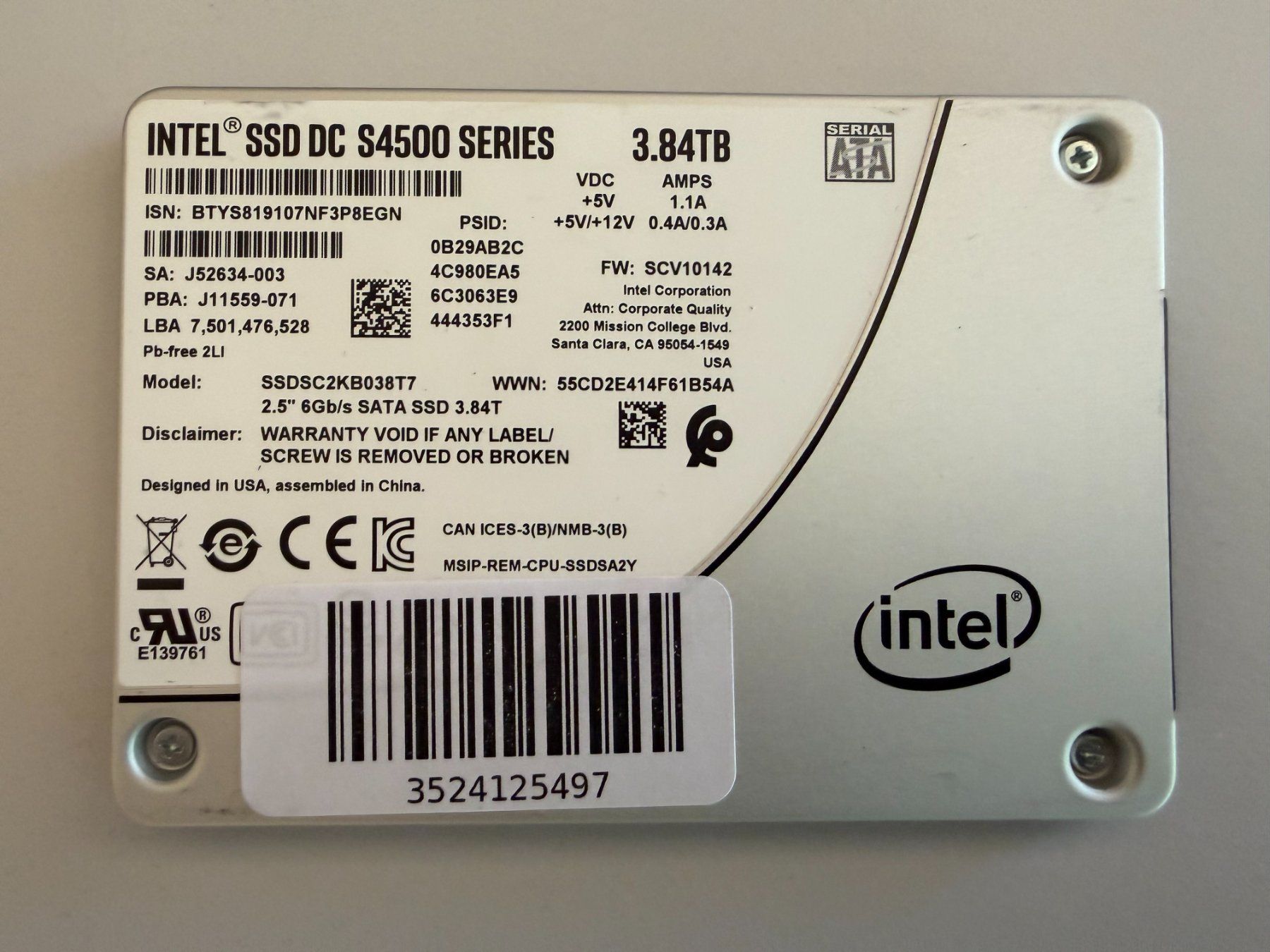 Intel Dischi rigidi: Intel SSD DC S4500 3.84TB SSDSC2KB038T7 SATA Enterprise – Usato da Pratteln venduto da HMW-Solutions