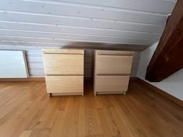 2 tables de nuit Ikea Malm, en Bois Clair