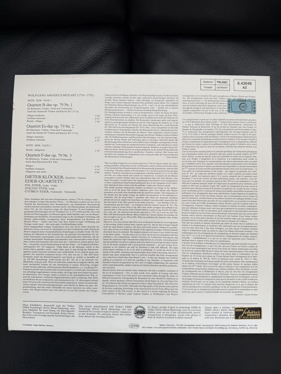 Dischi in vinile: Schallplatte Mozart Klarinettenquartette Teldec – Usato da Goldach venduto da Messerguru 1