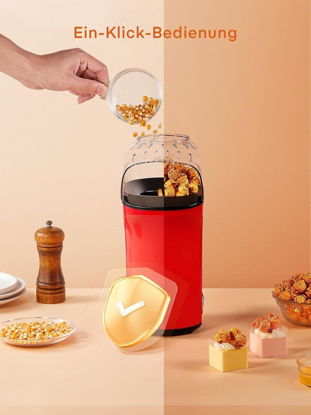 Elettrodomestici da cucina: Popcornmaschine Heissluft 1400W 4L Popcorn Maker Rot – Nuovo e nell'imballaggio originale da Wittenbach venduto da VELARO 6