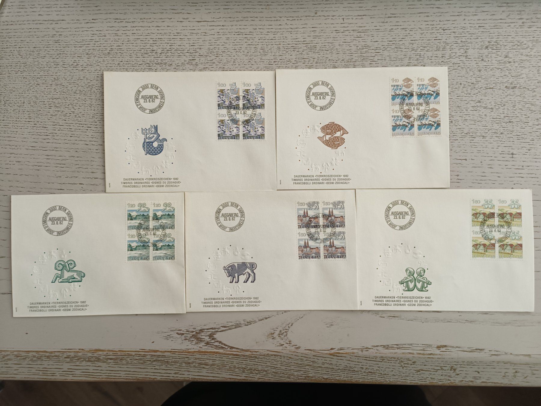 Tutti i francobolli: 1982 FDC Sternzeichen Viererblocks – Usato da Dübendorf venduto da goeggi79