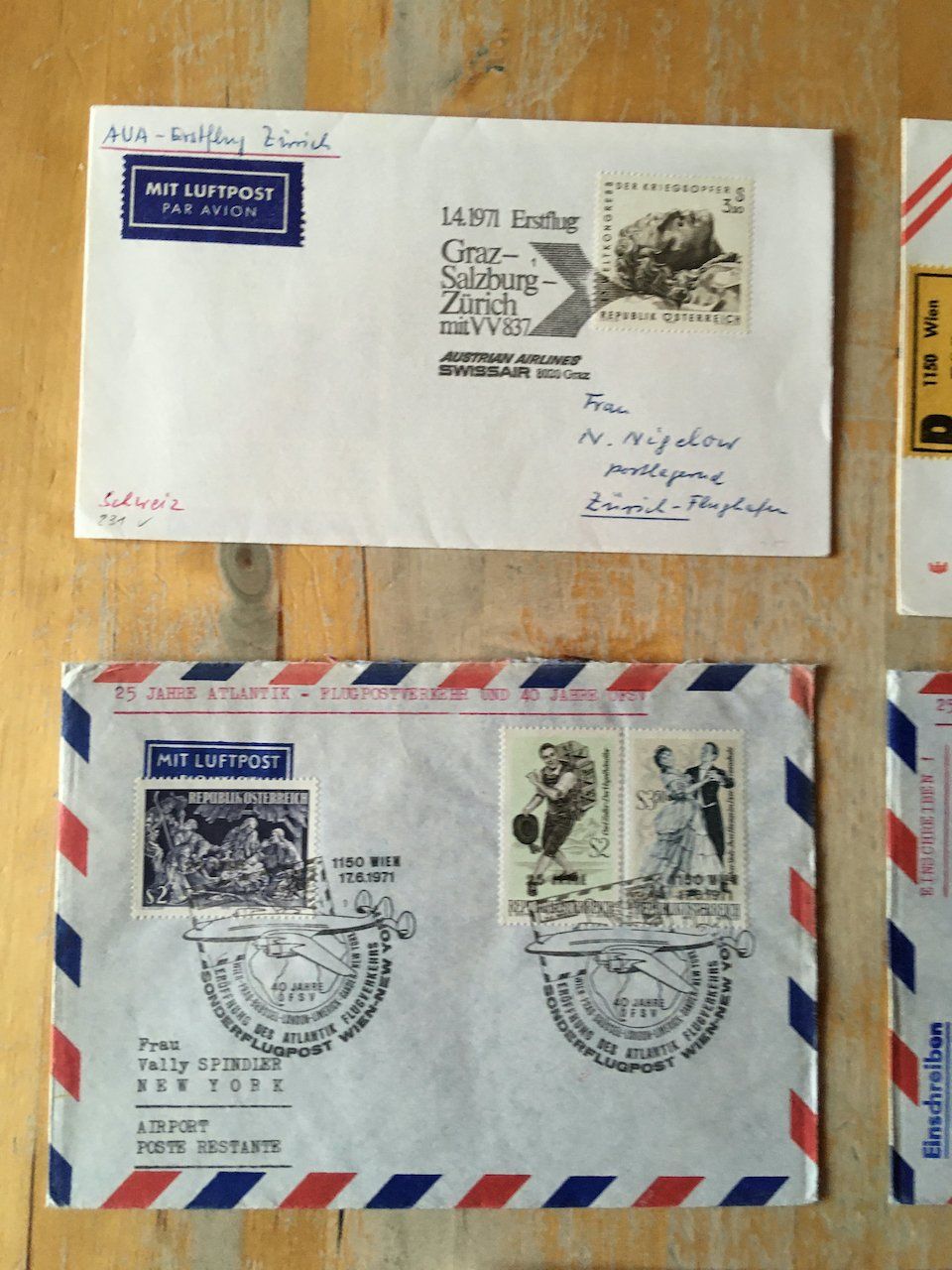 Alle Briefmarken: 8 Flugbriefe Österreich 1971 – Gebraucht aus Nesslau von zueri6 1