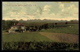 AK Utzigen, Gasthaus Menzlwilegg, Partie mit Haus und Alpenk