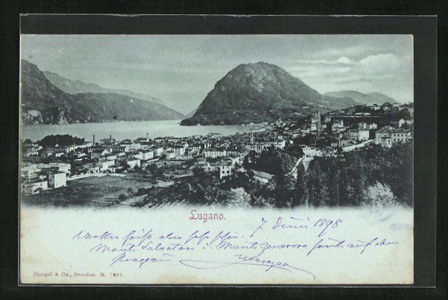 Cartoline postali: Mondschein-AK Lugano, Gesamtansicht – Usato da Berlin venduto da bartko-reher