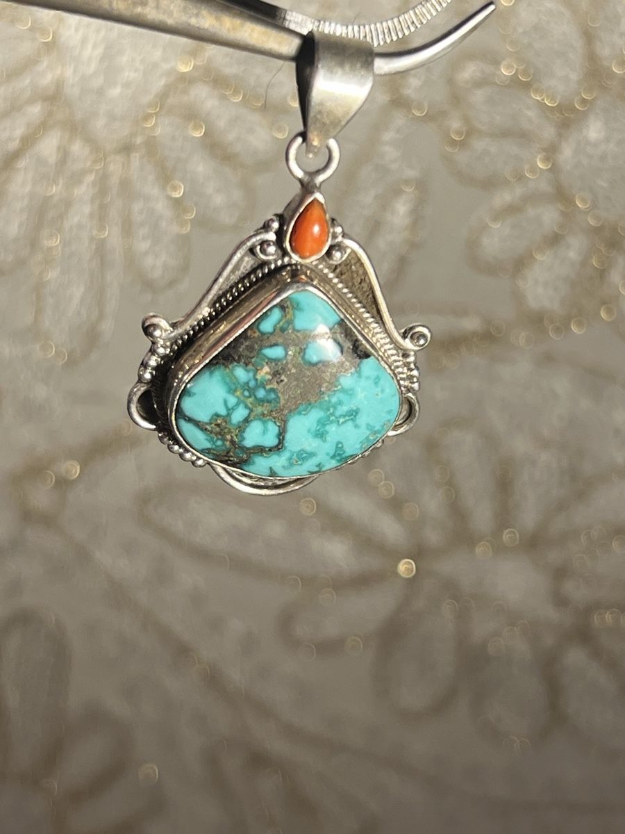 Ciondoli: Splendide pendentif ethnique en argent 925, turquoise corail – Usato da Genève venduto da DELIRBEADS 9