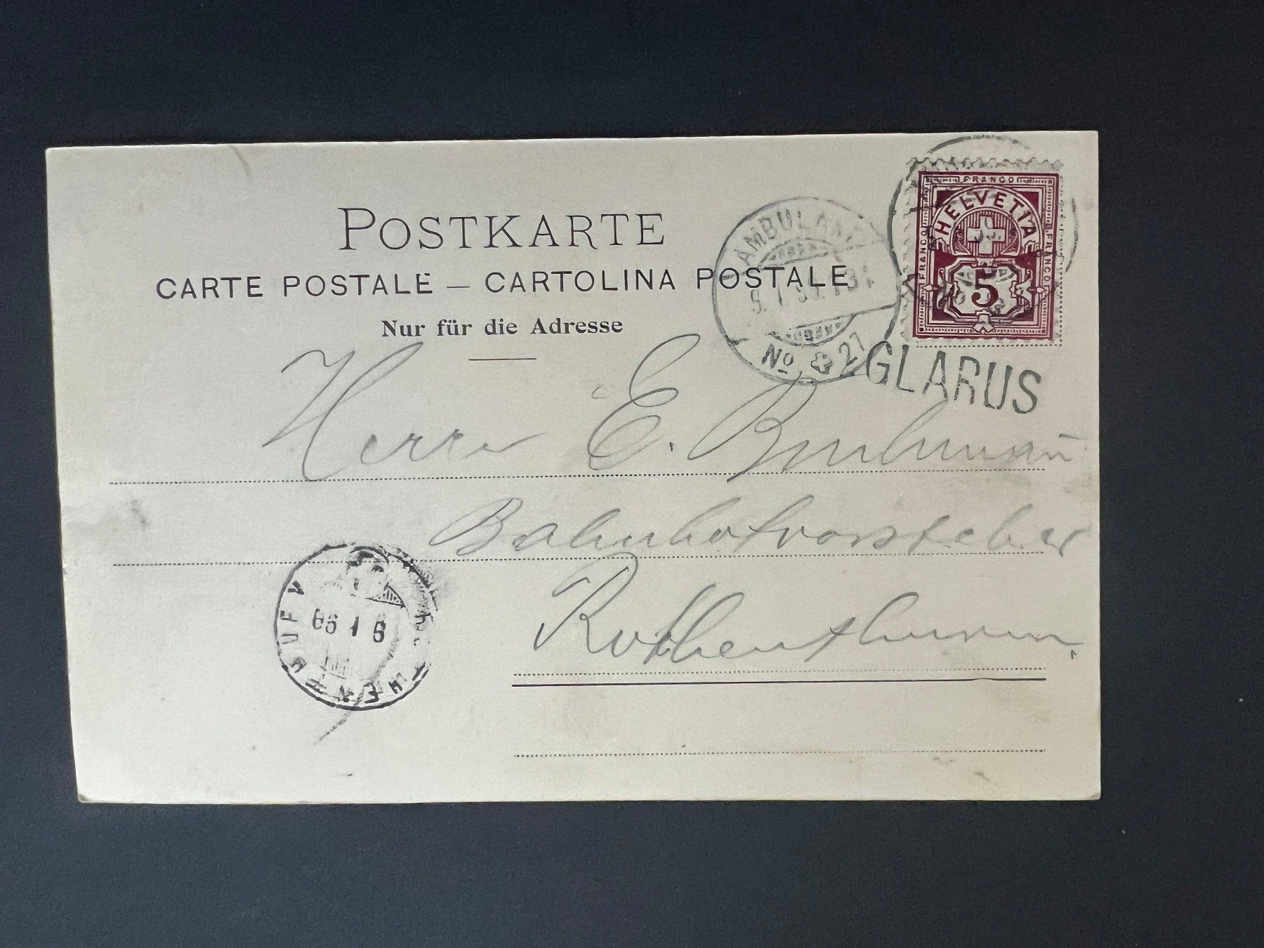 Cartoline postali: Ansichtsk. 1916 Gruss aus Glarus fleckig   (V566) – Usato da Hinwil venduto da Sidi4 1