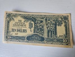 Japanische Besatzungswährung, 10 Dollar, Top Zustand!
