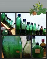 9x grüne, antike Apothekerflaschen, aus Glas, Sammelartikel