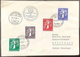 1939 Ballonpost mit Landi Satz (D )Zürich nach Meiringen