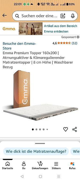 Materassi: Emma Premium Topper 160x200 – Usato da Gelterkinden venduto da magicmouse79