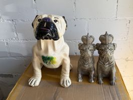 3 dekorative Bulldoggen-Figuren – Keramik / Steinoptik