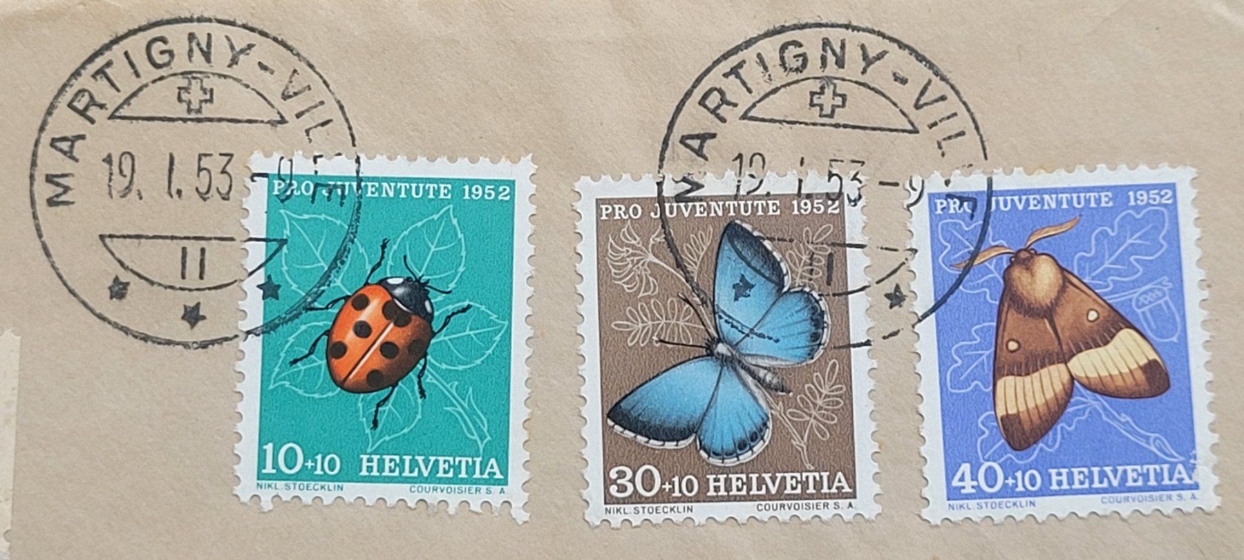 Alle Briefmarken: 1952 PJ obl. MARTIGNY 19.I.53 "R" – Gebraucht aus Colombier NE von Colombier 1