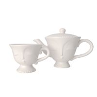Tee-Set „Gesicht“ – Keramik weiss – kleine Teekanne & Tasse