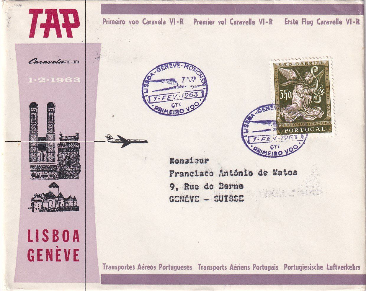Tutti i francobolli: Erstflug TAP Lissabon - Genf 1963 – Usato da Baar venduto da Asmara111