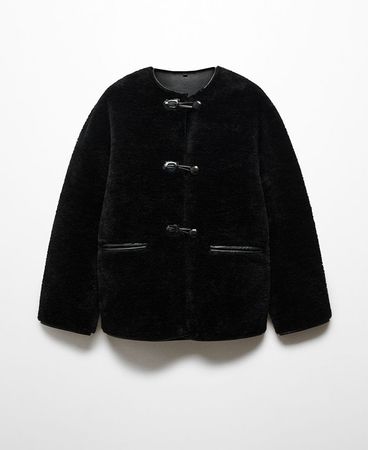 Damen Mango Kunstfellmantel mit Applikationen in Schwarz