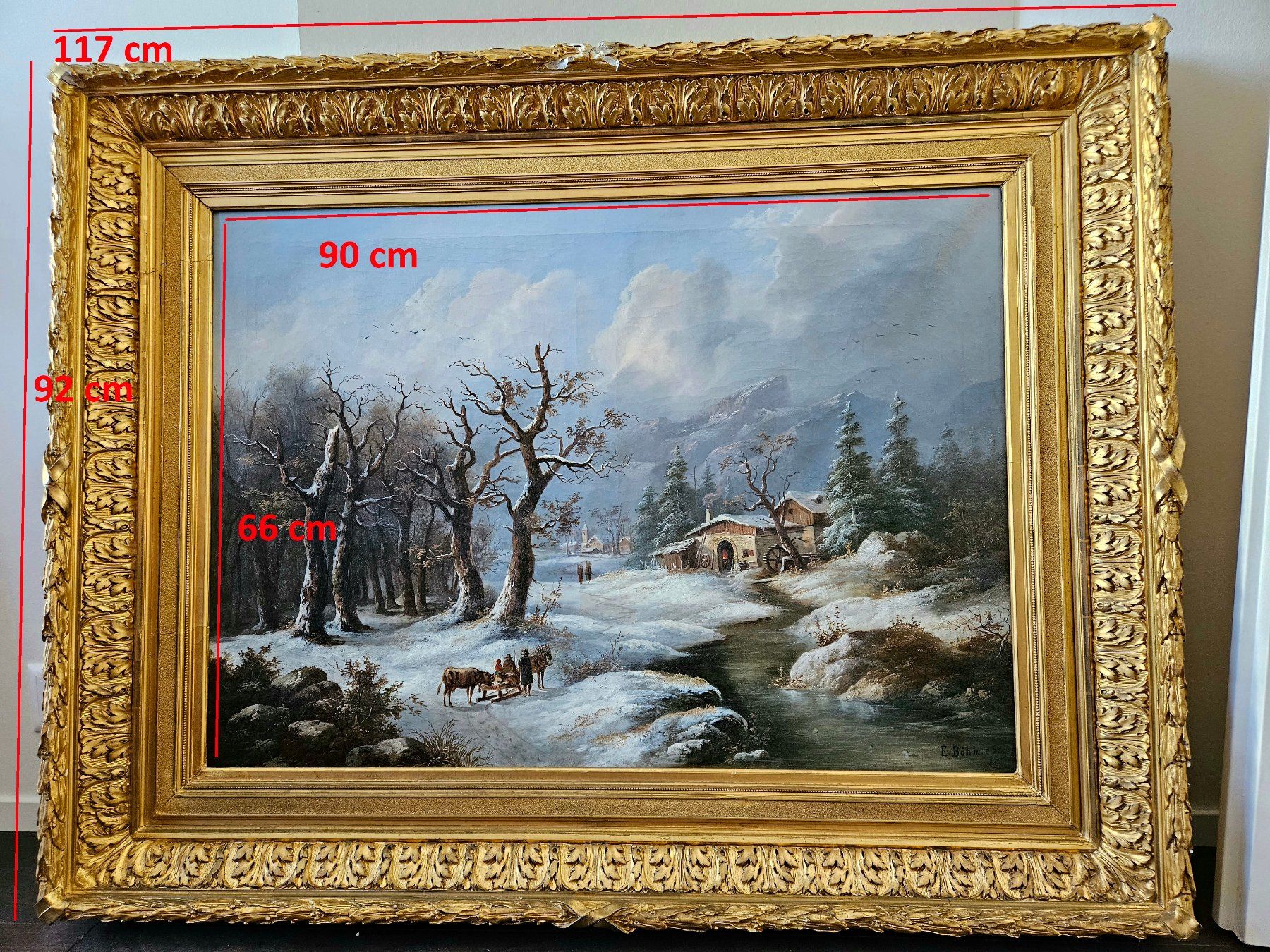 Dipinti: Eduard Böhm Gemälde Ölbild Winterlandschaft Prunkrahmen – Usato da Hünenberg See venduto da Gekko1980 7