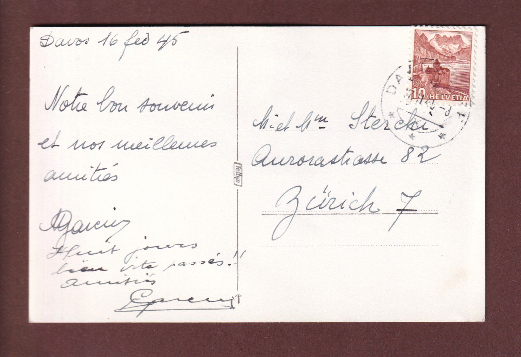 Cartoline postali: DAVOS-DORF - Parsennbahn - 1945 – Usato da Pully venduto da nicecards 1