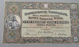 Suisse 5Fr. 22.02.1951 Serie 48 F wie Neu - Top zustand