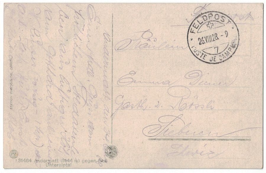 Ansichtskarten: Andermatt gegen das Unteralptal, Feldpost 1928 – Gebraucht aus Frauenfeld von POML 1