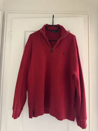 Pull-over Ralph Lauren rouge col demi-zip, taille L