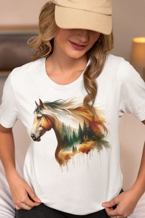 Damen M Baumwolle T-shirt Pferd NEU