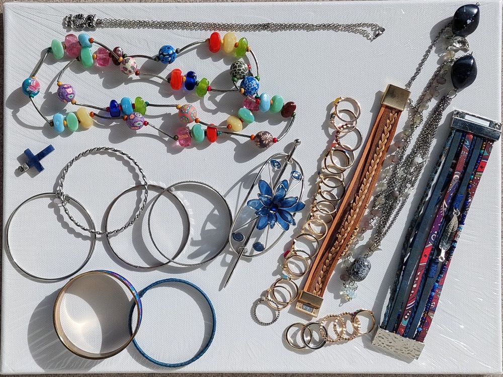 Lot De Bijoux Fantaisie Vintage – Jaune – Verre Et Alliage