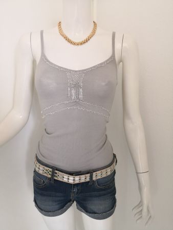 🤩MANGO STRICK-TOP GRAU MIT PERLEN