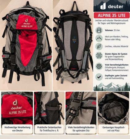 Wanderrucksack Deuter Alpine 35 Lite grau rot 35 Liter