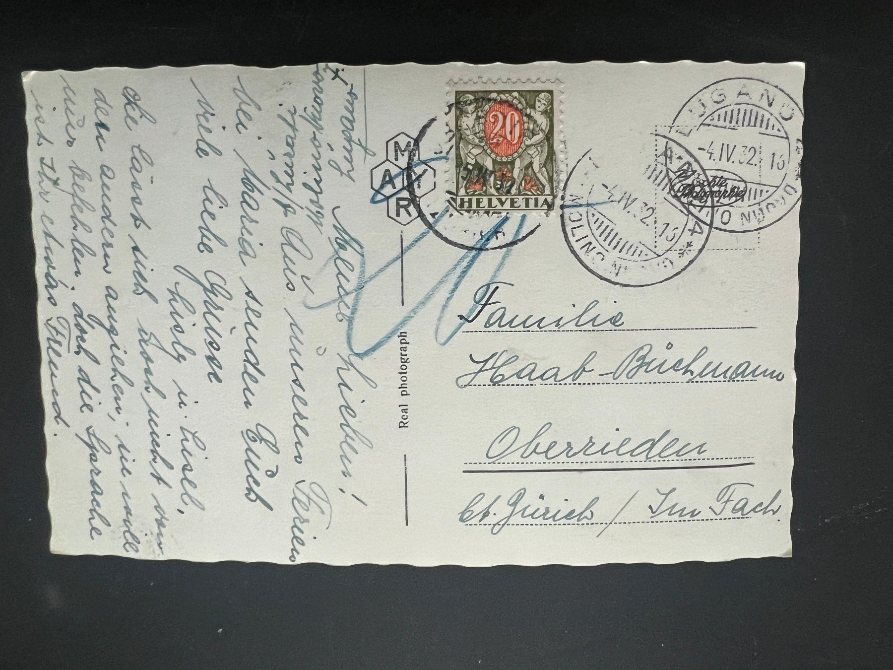 Cartoline postali: Ansichtskarte Gandrian Lugano  1932  (V305) – Usato da Hinwil venduto da Sidi4 1