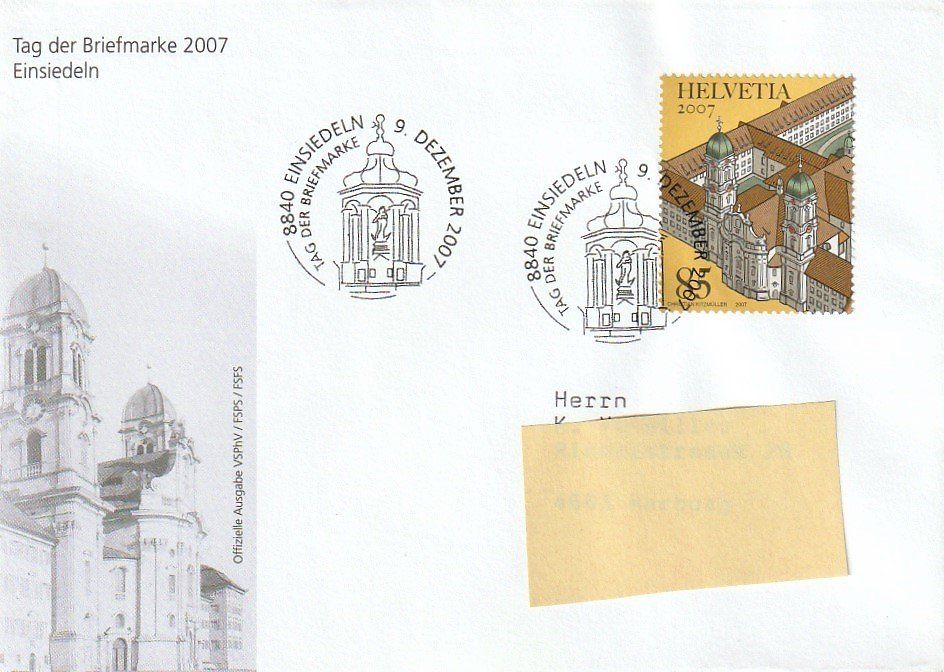 Alle Briefmarken: Tag der Briefmarke 2007 Einsiedeln, Umschlag – Gebraucht aus Aarburg von Aare10