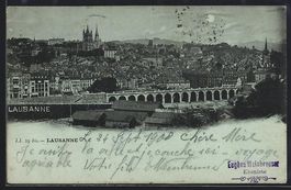 Mondschein-AK Lausanne, Teilansicht mit 